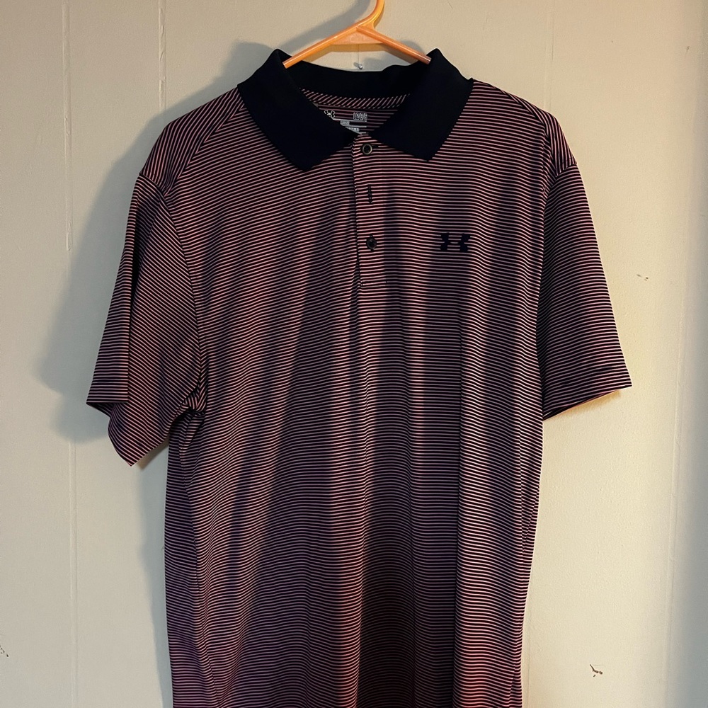 Under Armour Men's Polo Shirt - Navy and Pink Stripes